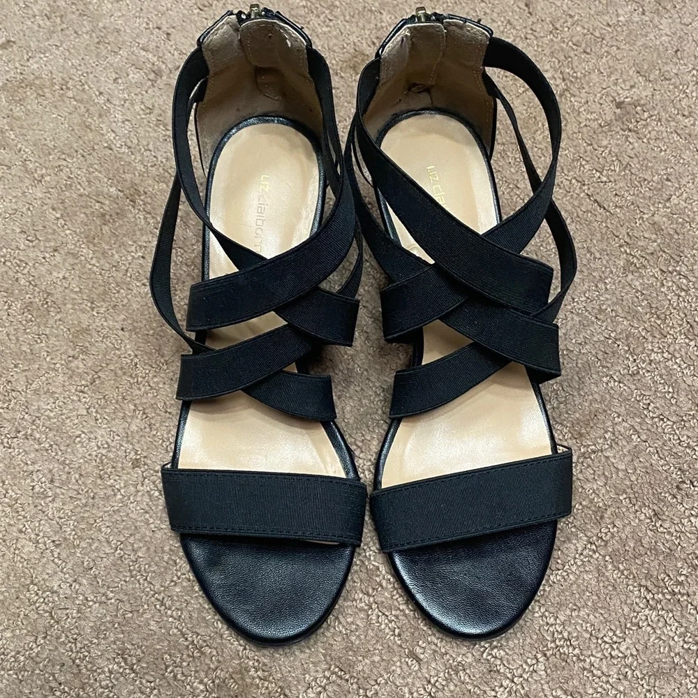 Black Strappy Wedge Size 6M Dress Sandals Summer Wedding Guest Career